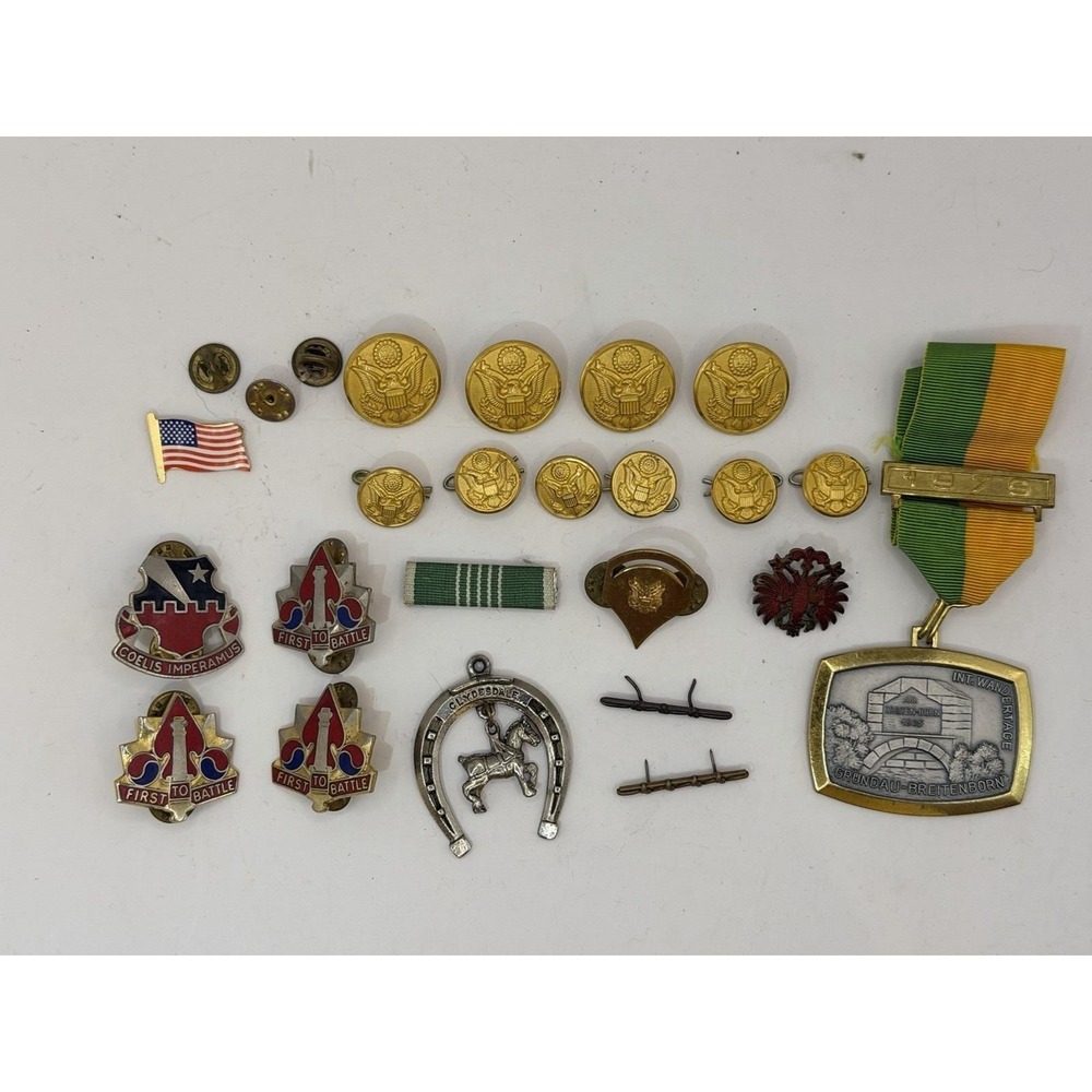 US Army Military Pins Badges Buttons Medal Lot‎ First to Battle Coelis Imperamus